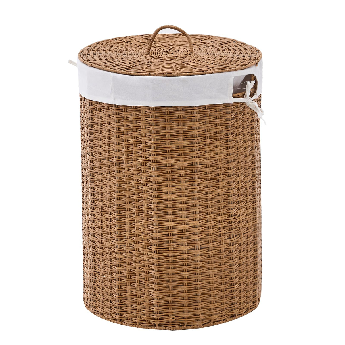 Round Water Hyacinth Laundry Hamper with Lid Handwoven Wicker Basket with Handles for Dirty Clothes, Storage, and Organization Ideal for Bedroom, Bathroom, and Laundry Room, No Assembly Required, 60L