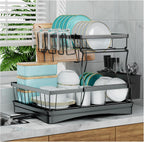 7 code 2-Tier Large Dish Drying Rack for Kitchen Counter, Black