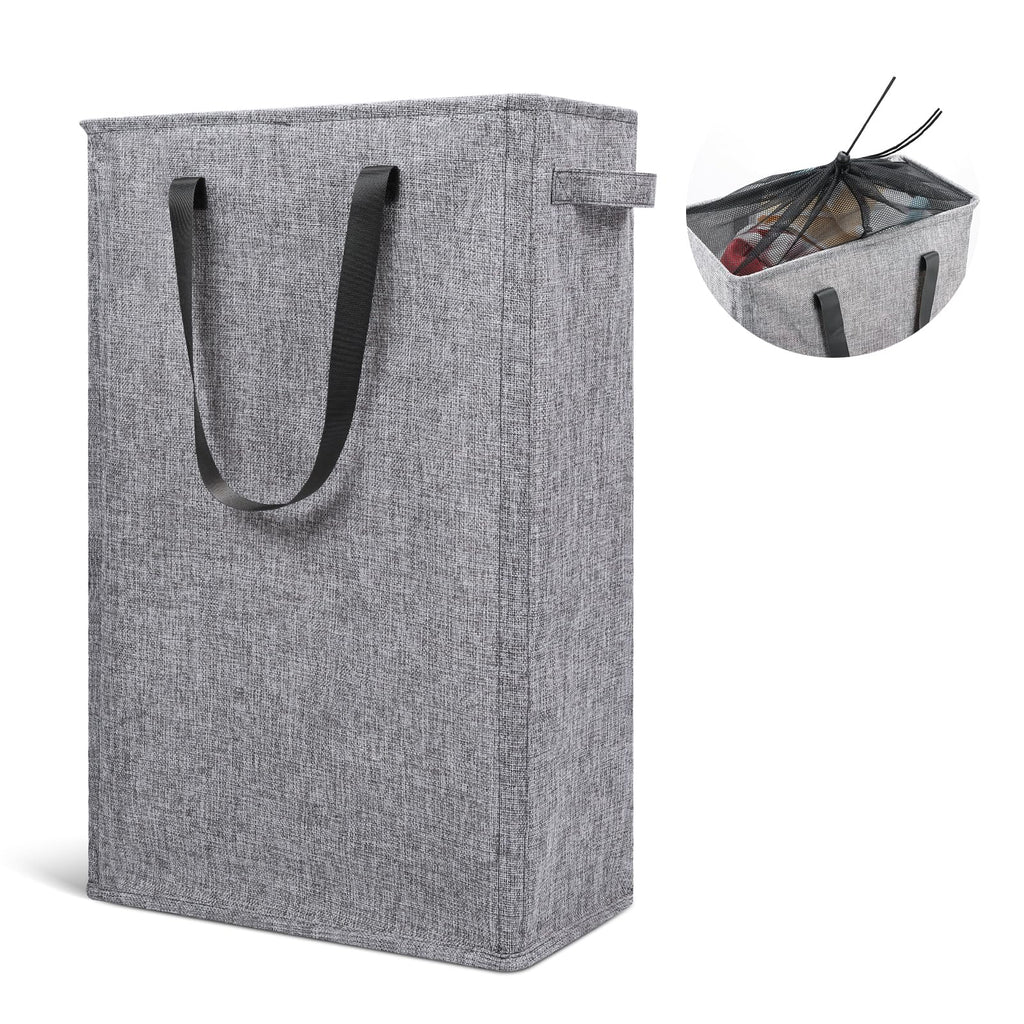 Odonata Slim Laundry Hamper Handles Collapsible Laundry Basket Thin Dirty Clothes Basket Narrow Laundry Bag Foldable Dirty Hamper 45L (Beige)