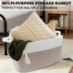65L Laundry Basket with Handles, Woven Blanket Basket, White/Brown