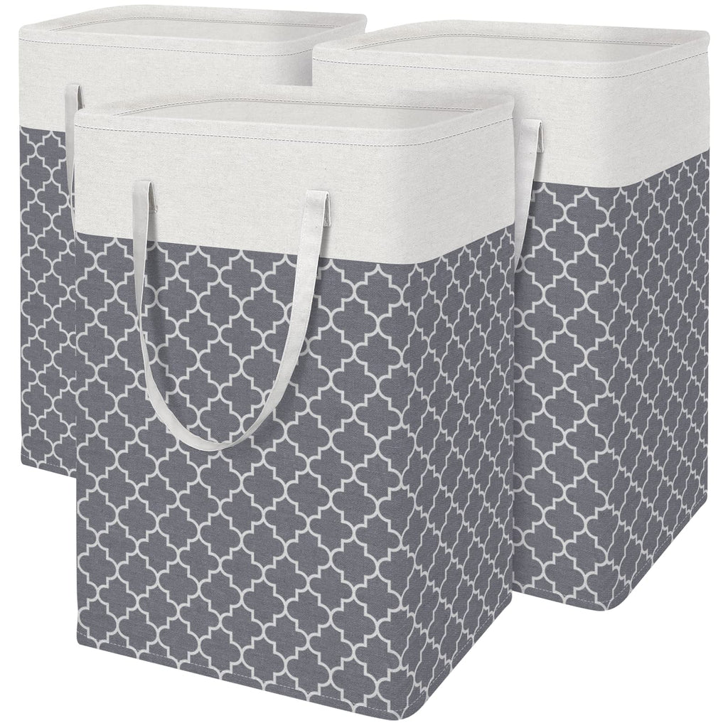 BlissTotes 3-Pack Laundry Basket, Collapsible Laundry Hamper, Grey, 75L