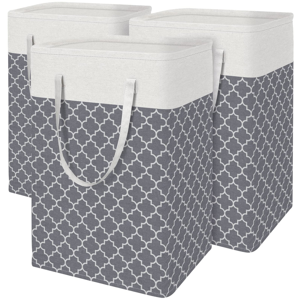 BlissTotes 3-Pack Laundry Basket, Collapsible Laundry Hamper, Grey, 75L
