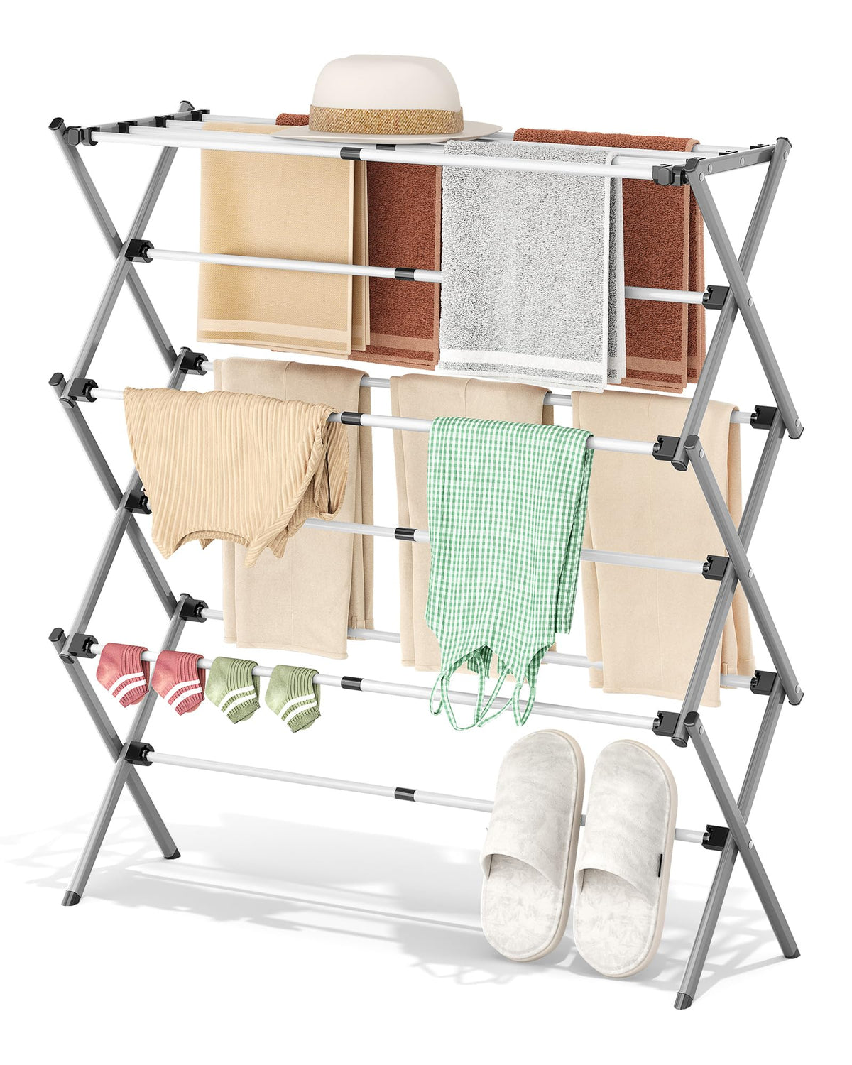 APEXCHASER 3-Tier Foldable Clothes Drying Rack, 37.6" H, White