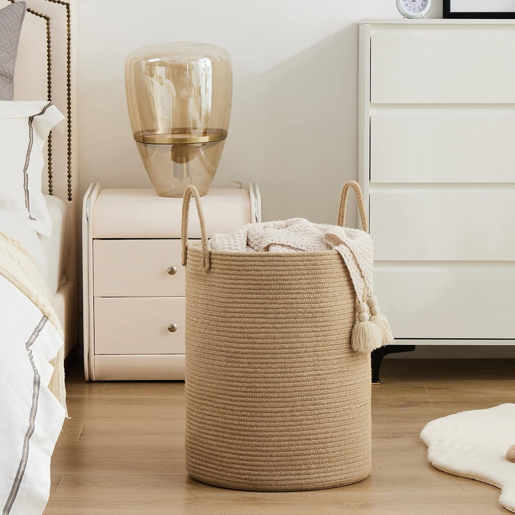 YOUDENOVA Jute Rope Laundry Hamper Basket, 58L Blanket Basket for Nursery