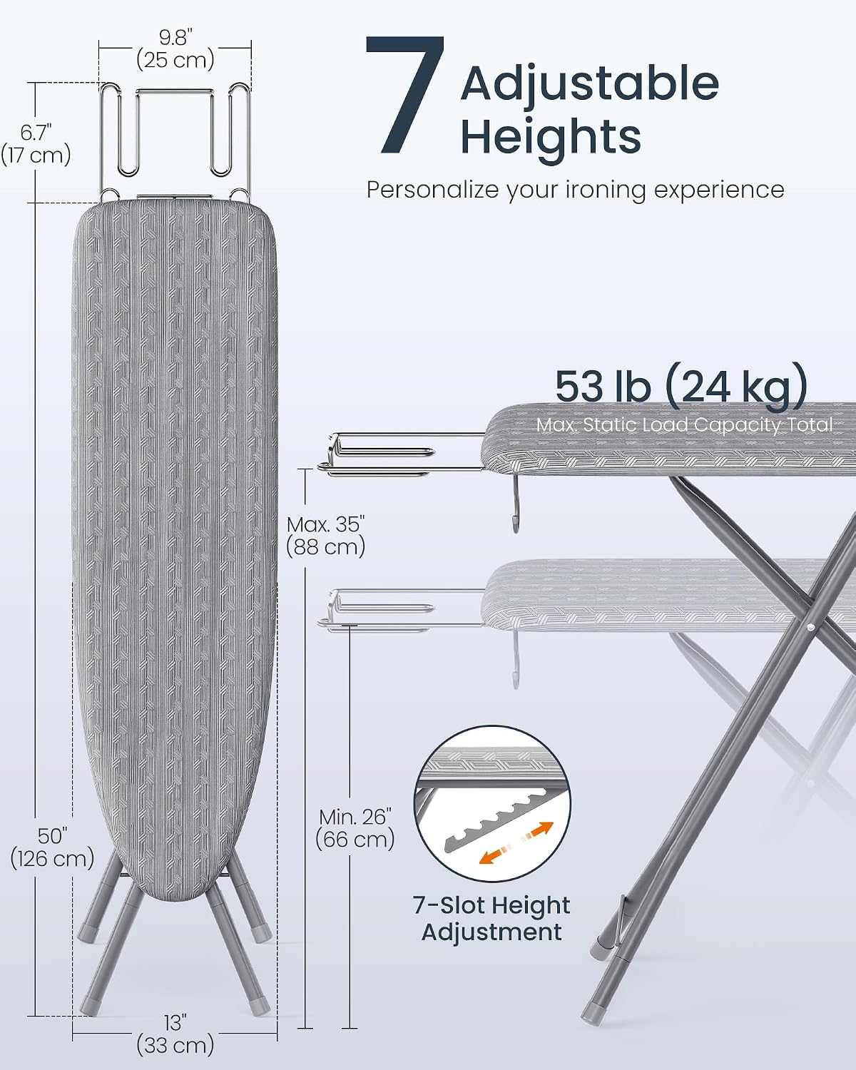 SONGMICS Ironing Board, Foldable, with Iron Rest, 43 x 13 Inches