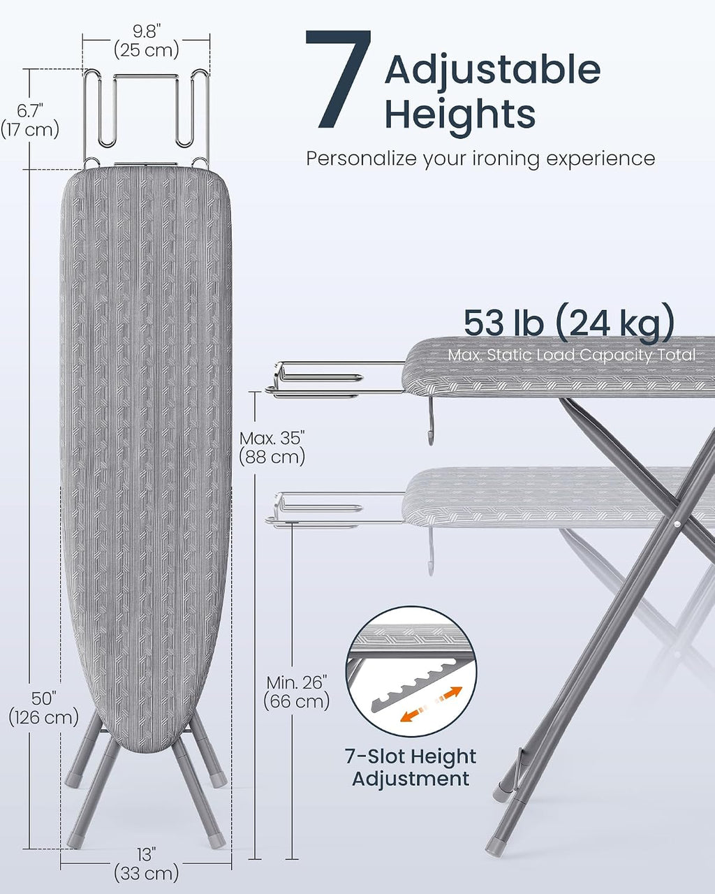 SONGMICS Ironing Board, Foldable, with Iron Rest, 43 x 13 Inches