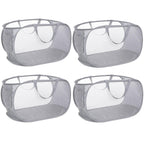 4 Pack Durable Collapsible Laundry Baskets, Mesh Foldable Laundry Basket, Pop Up Laundry Hamper with Pocket, Clothes Hamper with Reinforced Handles for Laundry, Bathroom, Kids Room, Dorm or Travel