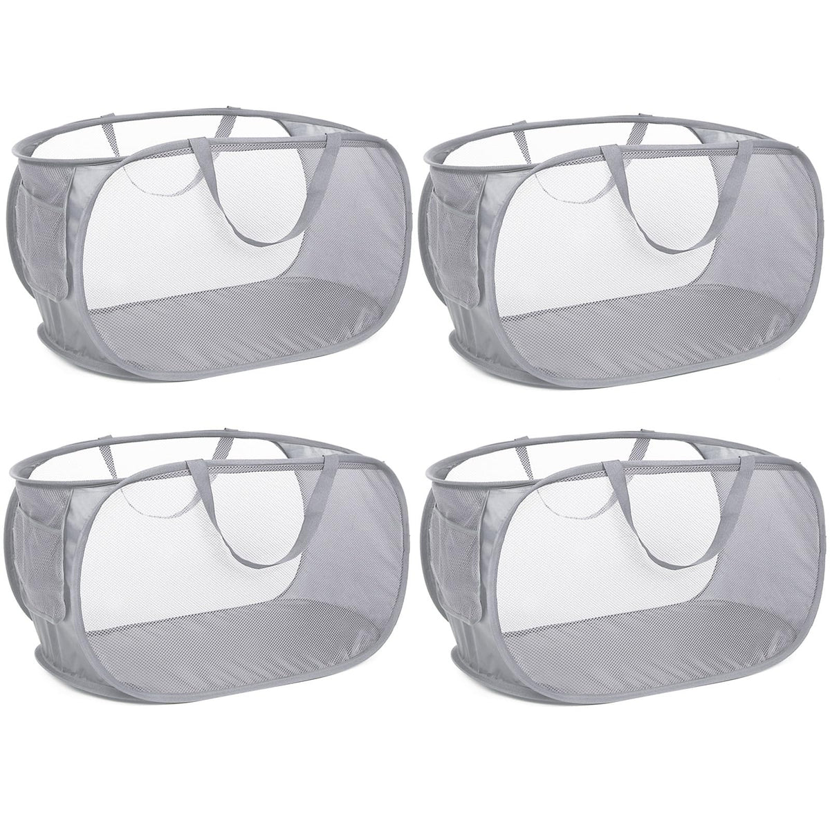 4 Pack Durable Collapsible Laundry Baskets, Mesh Foldable Laundry Basket, Pop Up Laundry Hamper with Pocket, Clothes Hamper with Reinforced Handles for Laundry, Bathroom, Kids Room, Dorm or Travel