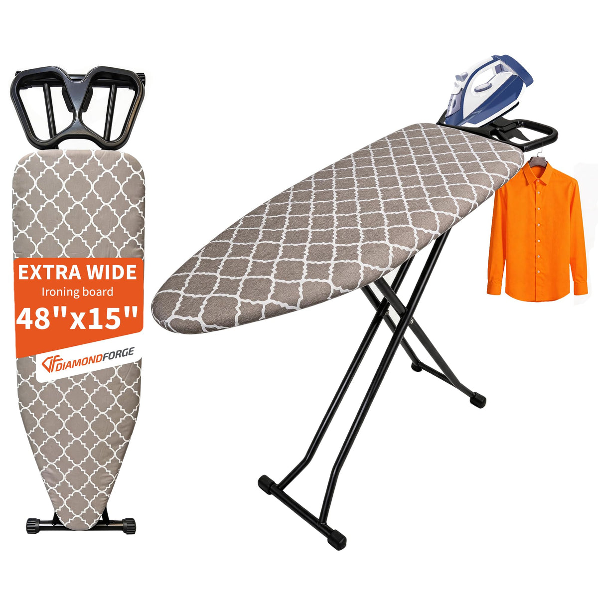 Ironing Board, 43"×13" with Iron Rest, 4 Layer & 7 Adjustable Height Sturdy