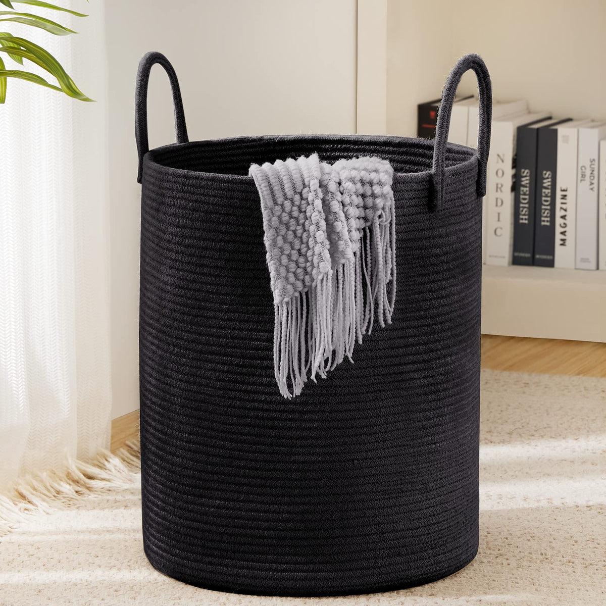 YOUDENOVA Jute Rope Laundry Hamper Basket, 58L Blanket Basket for Nursery
