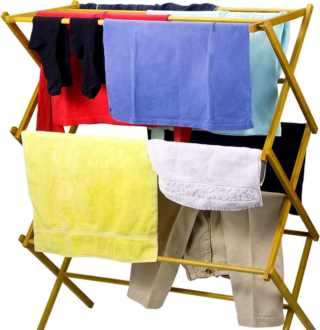 Home IT Wooden Clothes Drying Rack for Laundry - Foldable & Pre-Assembled