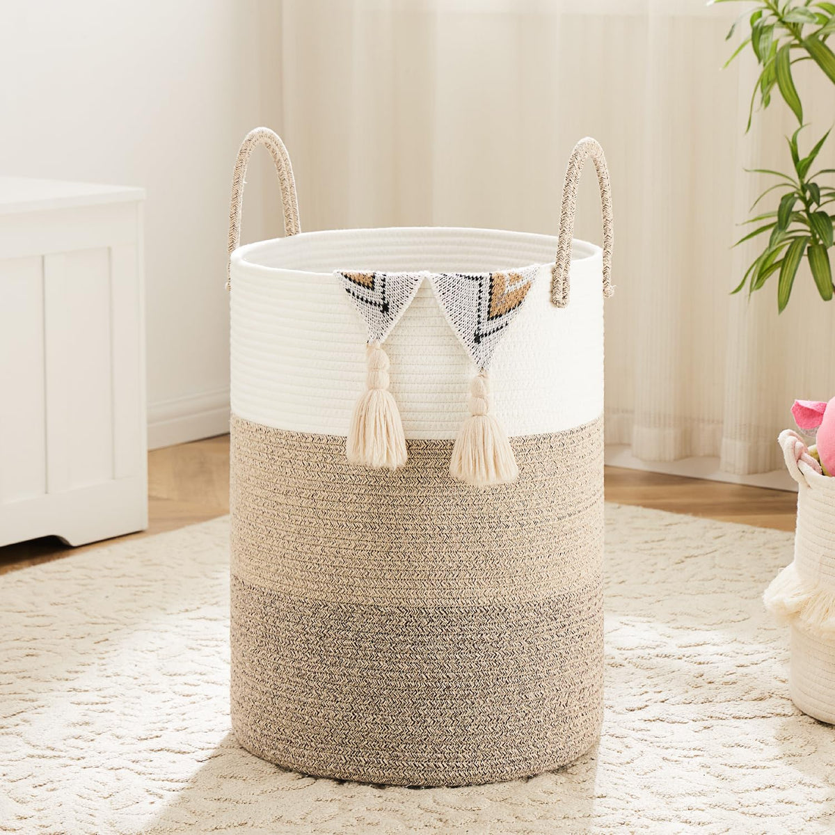 Artfeel Laundry Basket,Woven Cotton Rope Laundry Hamper,60L for Decor Storage of Dirty Clothes,Toys and Blankets in Bathroom,Baby Room and Living Room