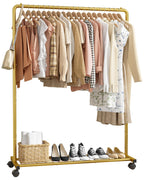 Sakugi Clothes Rack - Clothing Rack with Storage Mesh Shelf & Casters, Heavy-Duty Metal Clothing Rack for Hanging Clothes, Dresses, Coats, Large Load Capacity, Easy Assembly, Black, 28.0"x16.9"x59.0"