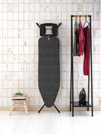 Brabantia Comfort Ironing Board with Solid Steam Iron Rest | Medium (Size B) | Fairtrade Denim Black Cover | Adjustable Height (27-38"), Easy Fold, Anti-Collapse Lock, Non-Slip Feet