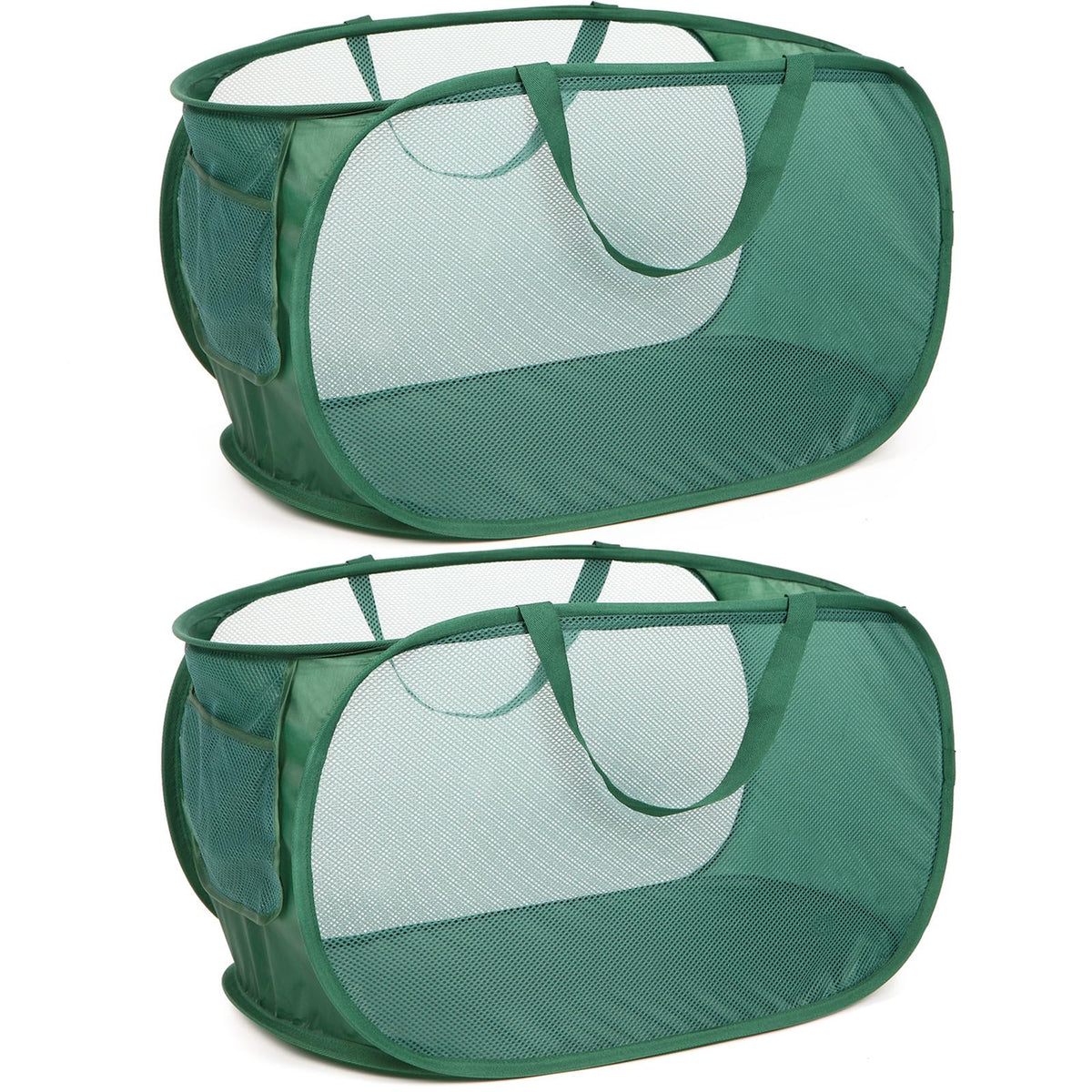 4 Pack Durable Collapsible Laundry Baskets, Mesh Foldable Laundry Basket, Pop Up Laundry Hamper with Pocket, Clothes Hamper with Reinforced Handles for Laundry, Bathroom, Kids Room, Dorm or Travel