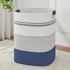 Large Laundry Hamper Basket, 85L Cotton Rope Woven Storage Bin for Blankets, Dirty Clothes Toys, Decorative Tall Basket with Leather Handles for Living Room, Bedroom, Bathroom, Nursery, Jute