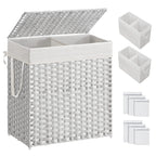 SONGMICS Laundry Hamper with Lid, 130L Double Wicker Basket, 6 Mesh Bags