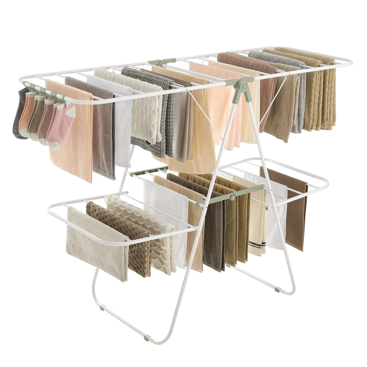 SONGMICS Clothes Drying Rack, Foldable Space-Saving Steel Laundry Rack