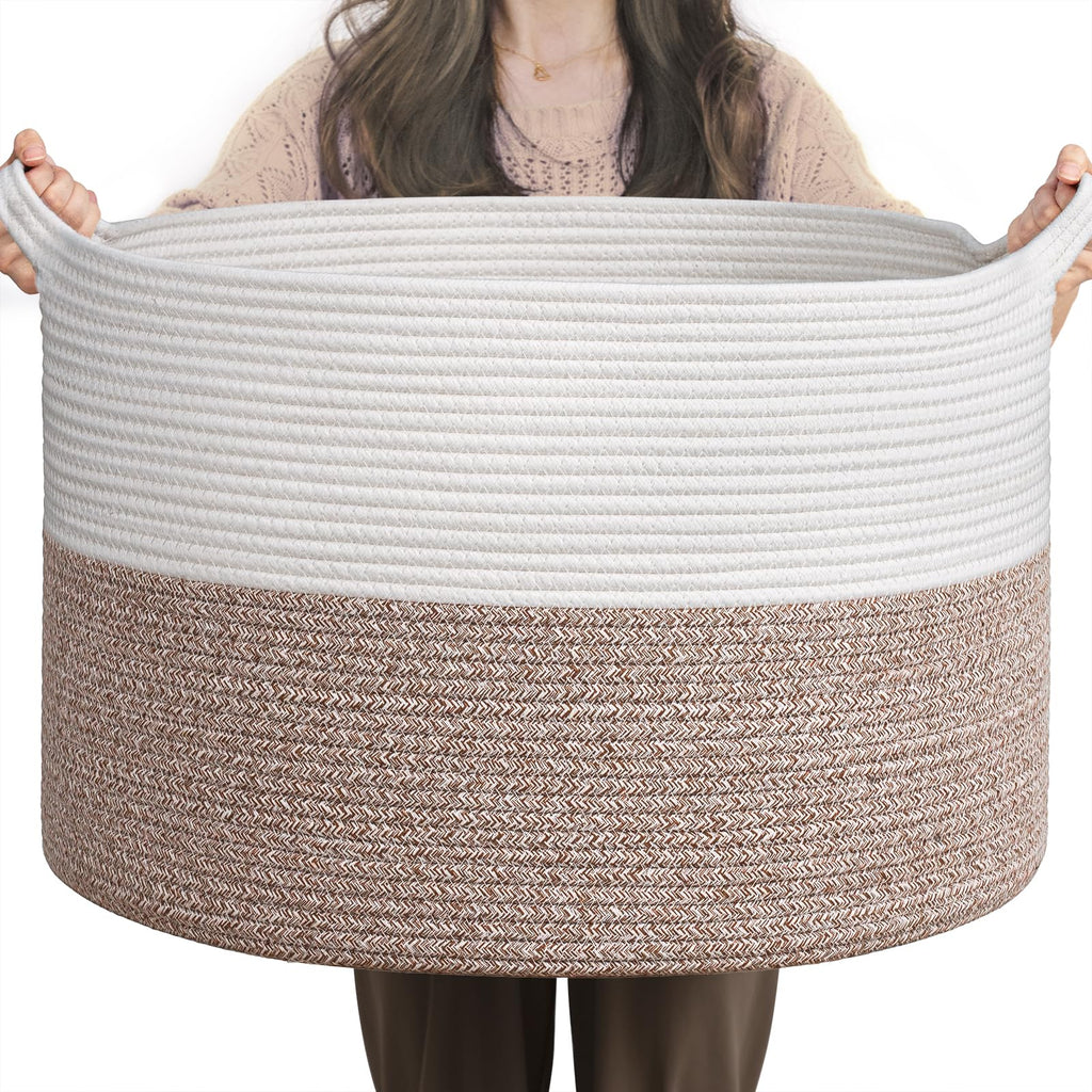 INDRESSME XXXLarge Woven Rope Blanket Basket Living Room Brown, 90L