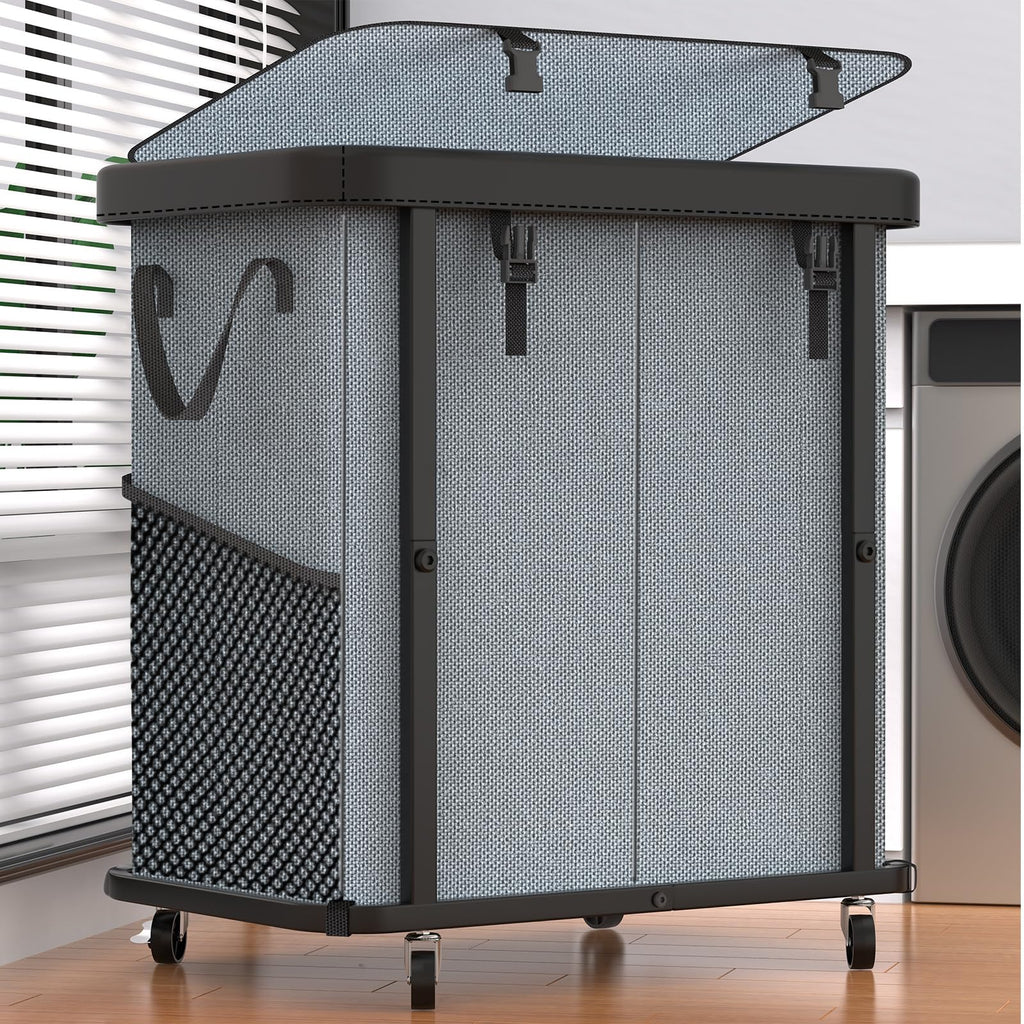 Laundry Hamper with Wheels,150L Leather Patchwork Clothes Hamper Black