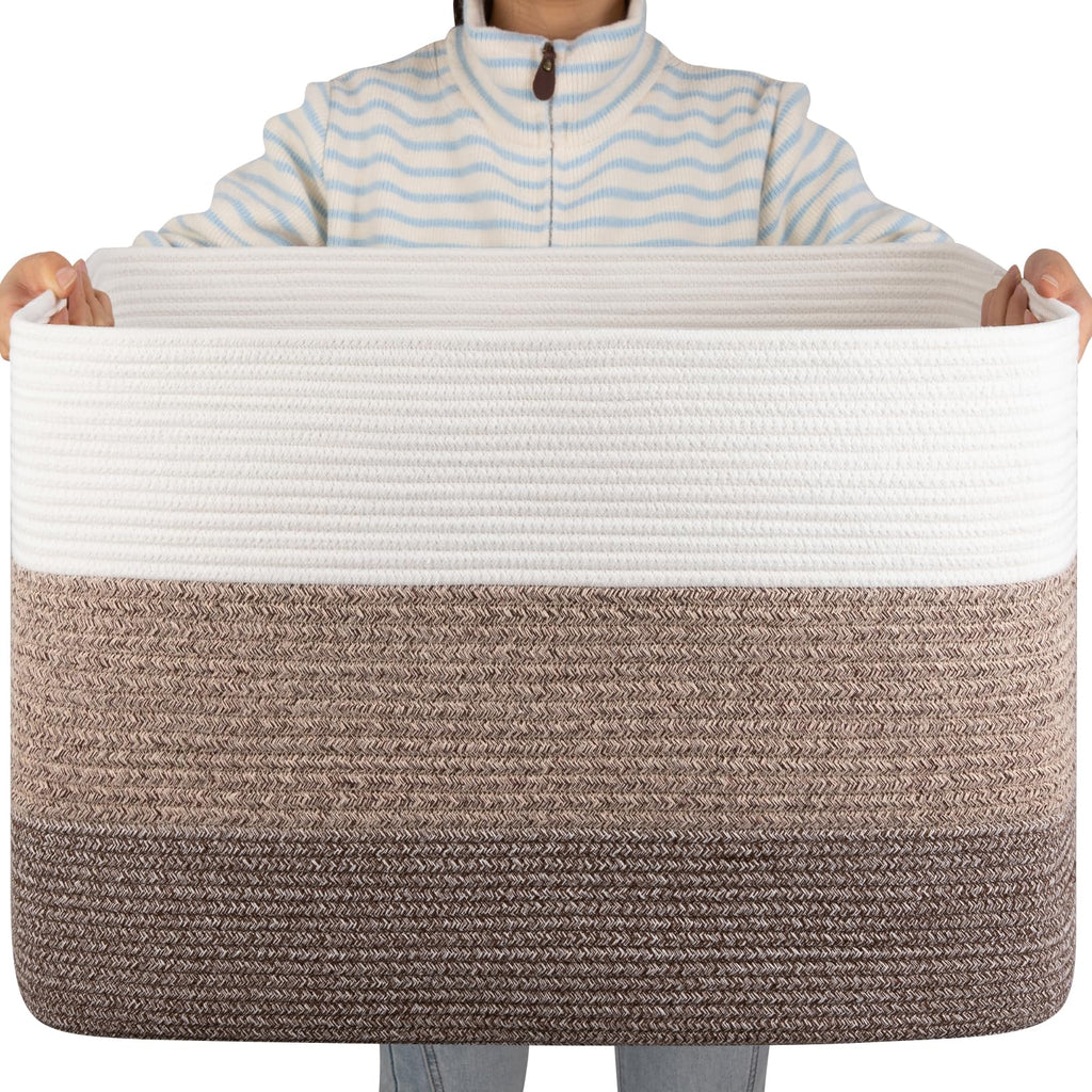 OIAHOMY Blanket Basket Laundry Basket Dog Toy Basket 75L Gradient Brown