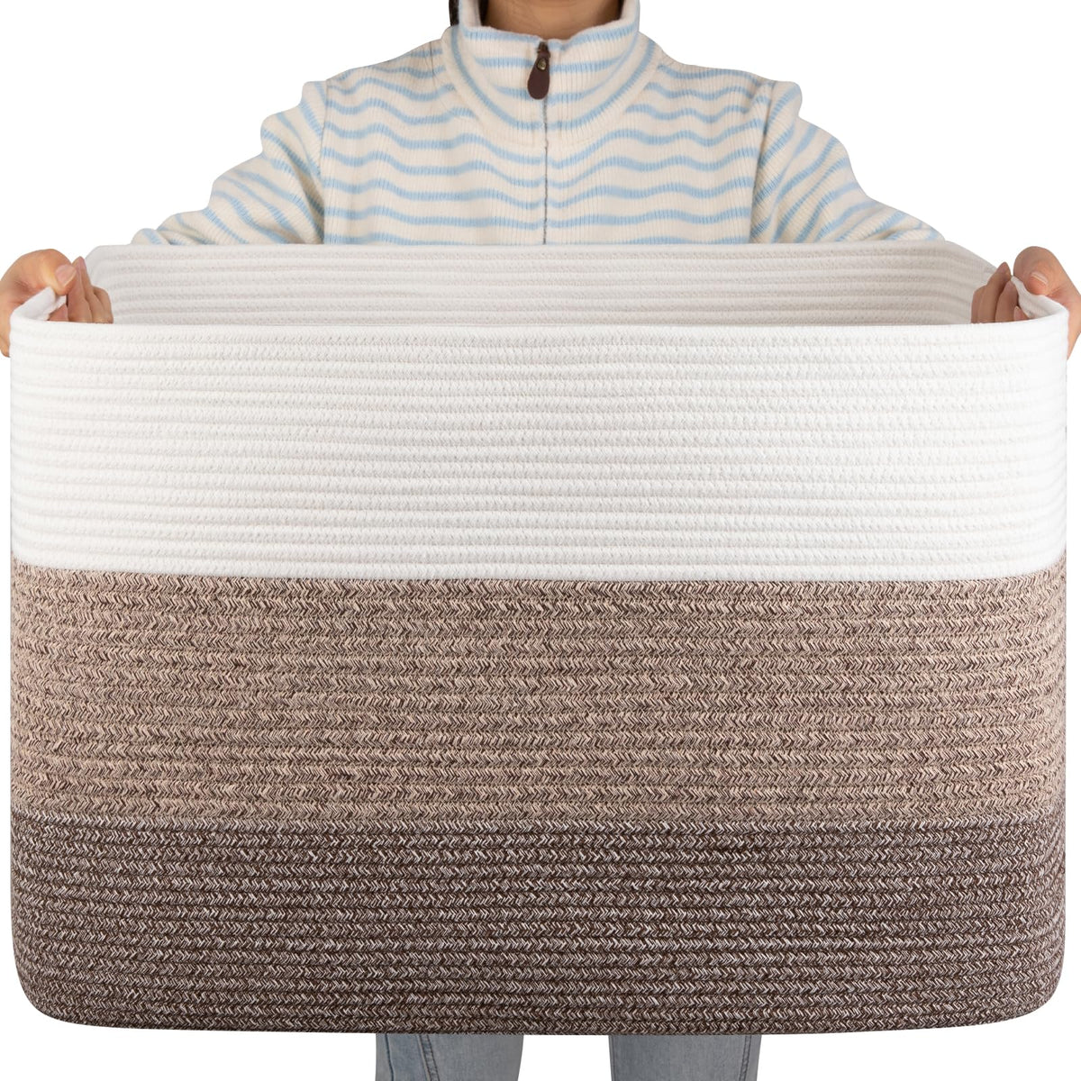 OIAHOMY Blanket Basket Laundry Basket Dog Toy Basket 75L Gradient Brown