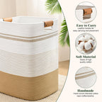 Laundry Hamper, 85L Tall Laundry Basket with Leather Handles, Rectangle Large Clothes Hamper for Organizing, Cotton Woven Laundry Baskets Storage Hampers for Bedroom, Nursery, Living Room