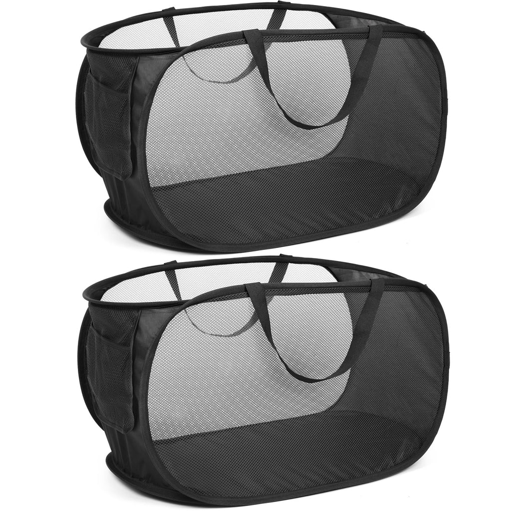 4 Pack Durable Collapsible Laundry Baskets, Mesh Foldable Laundry Basket, Pop Up Laundry Hamper with Pocket, Clothes Hamper with Reinforced Handles for Laundry, Bathroom, Kids Room, Dorm or Travel