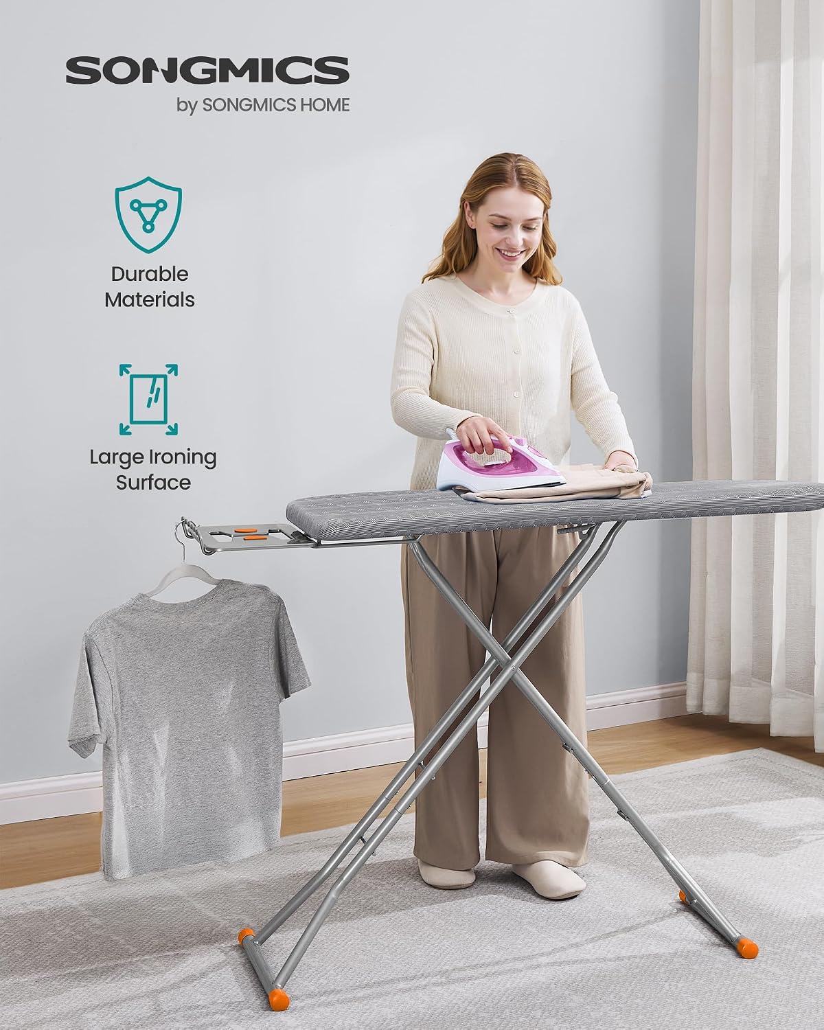 SONGMICS Ironing Board, Foldable, with Stable Iron Rest, 43 x 13 Inches