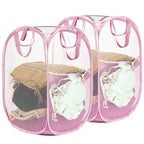 Upgraded Polyester Pop-up Laundry Hamper 2 Pack, 70L(18.5 Gal) Laundry Basket with Durable Handles Solid Bottom High Carbon Steel Frame and Side Pocket, Easy to Open Fold Flat for Storage