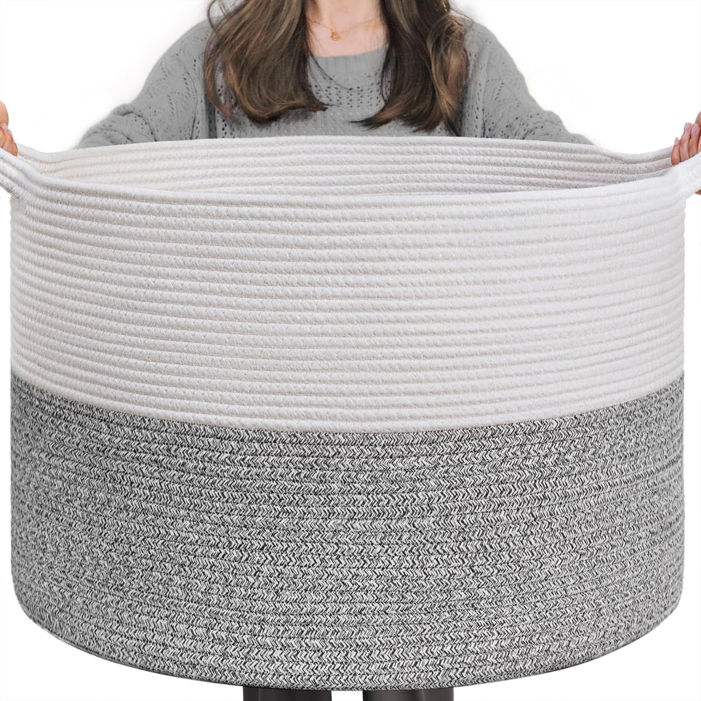INDRESSME XXXLarge Woven Rope Blanket Basket Living Room Brown, 90L