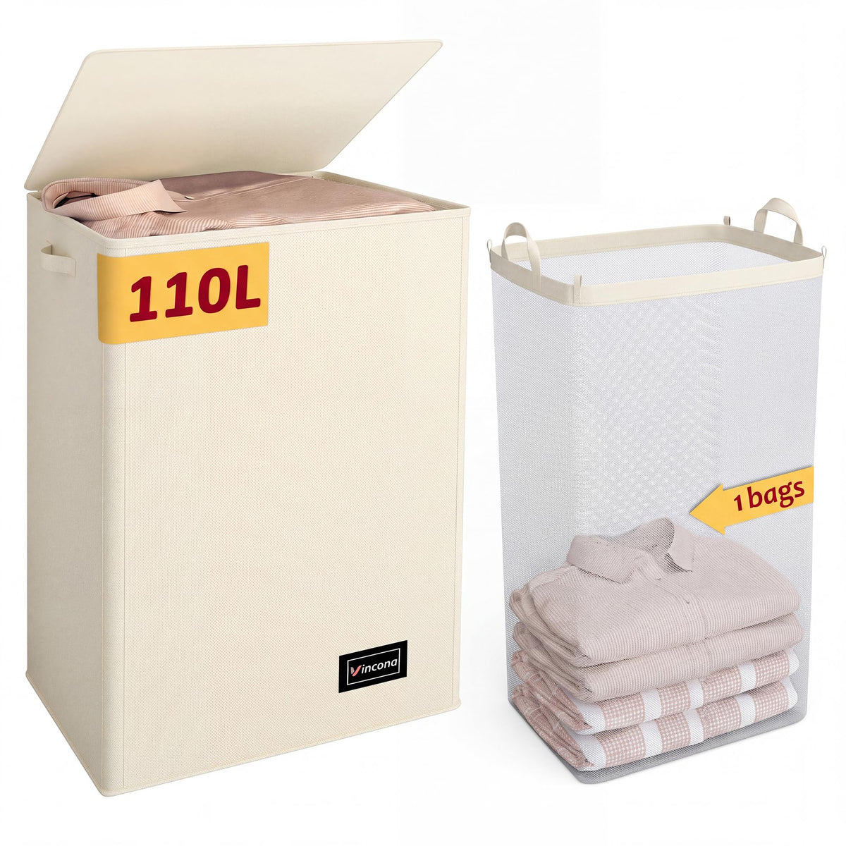 195L Laundry Hamper 3 Section,Large Laundry Hamper with Lid,Dirty Clothes Hamper with 3 Inner Bags,Collapsible Laundry Basket Organizer for Laundry Room,Bedroom,Laundry Sorter Hamper 3 Compartment