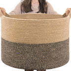 INDRESSME XXXLarge Woven Rope Blanket Basket Living Room Brown, 90L