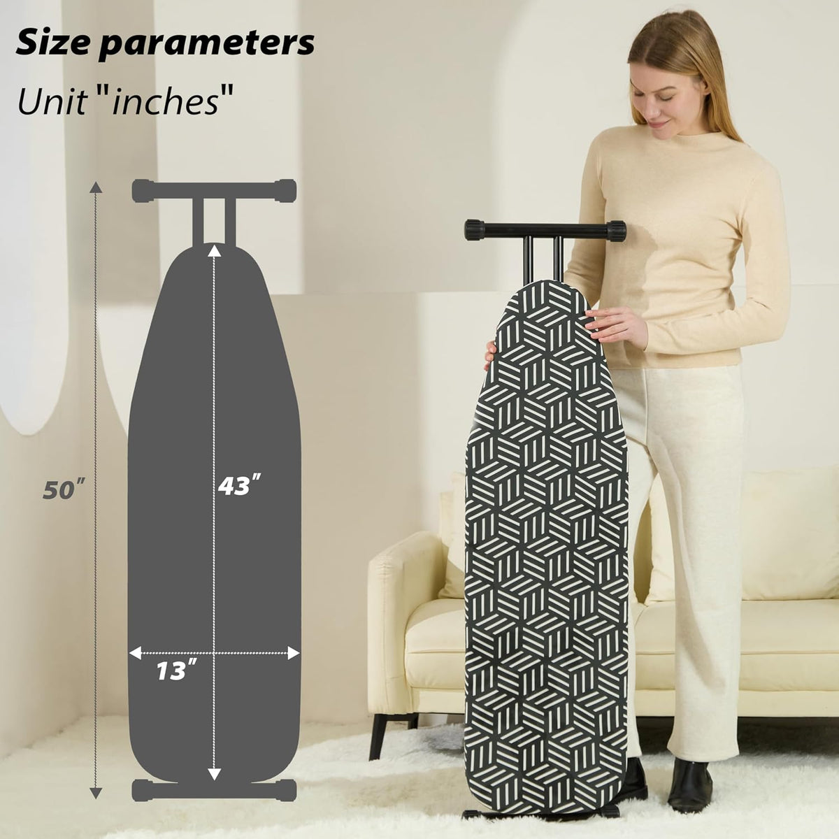 caius Ironing Board 43''x13'', 7 Adjustable Heights, Stable, Saves Space