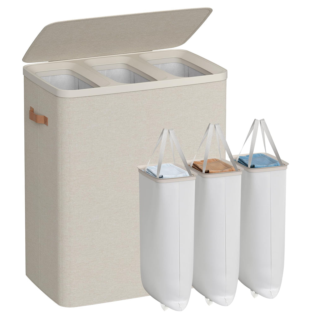 SONGMICS Laundry Basket, 170L Laundry Hamper with Lid, 2 Removable Bags