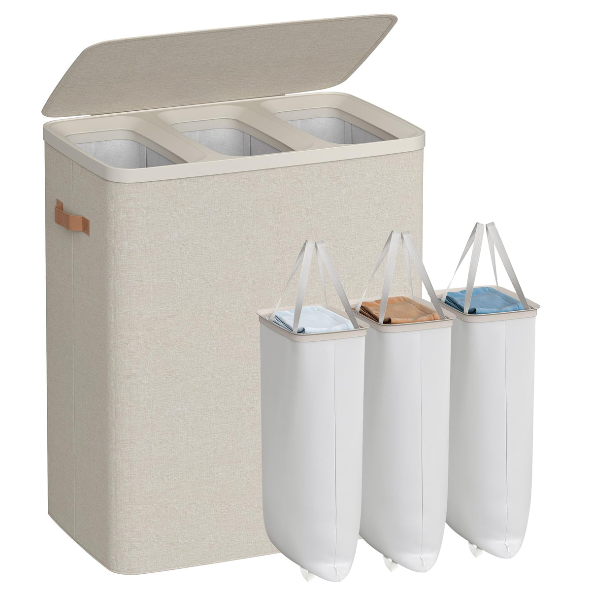SONGMICS Laundry Basket, 170L Laundry Hamper with Lid, 2 Removable Bags
