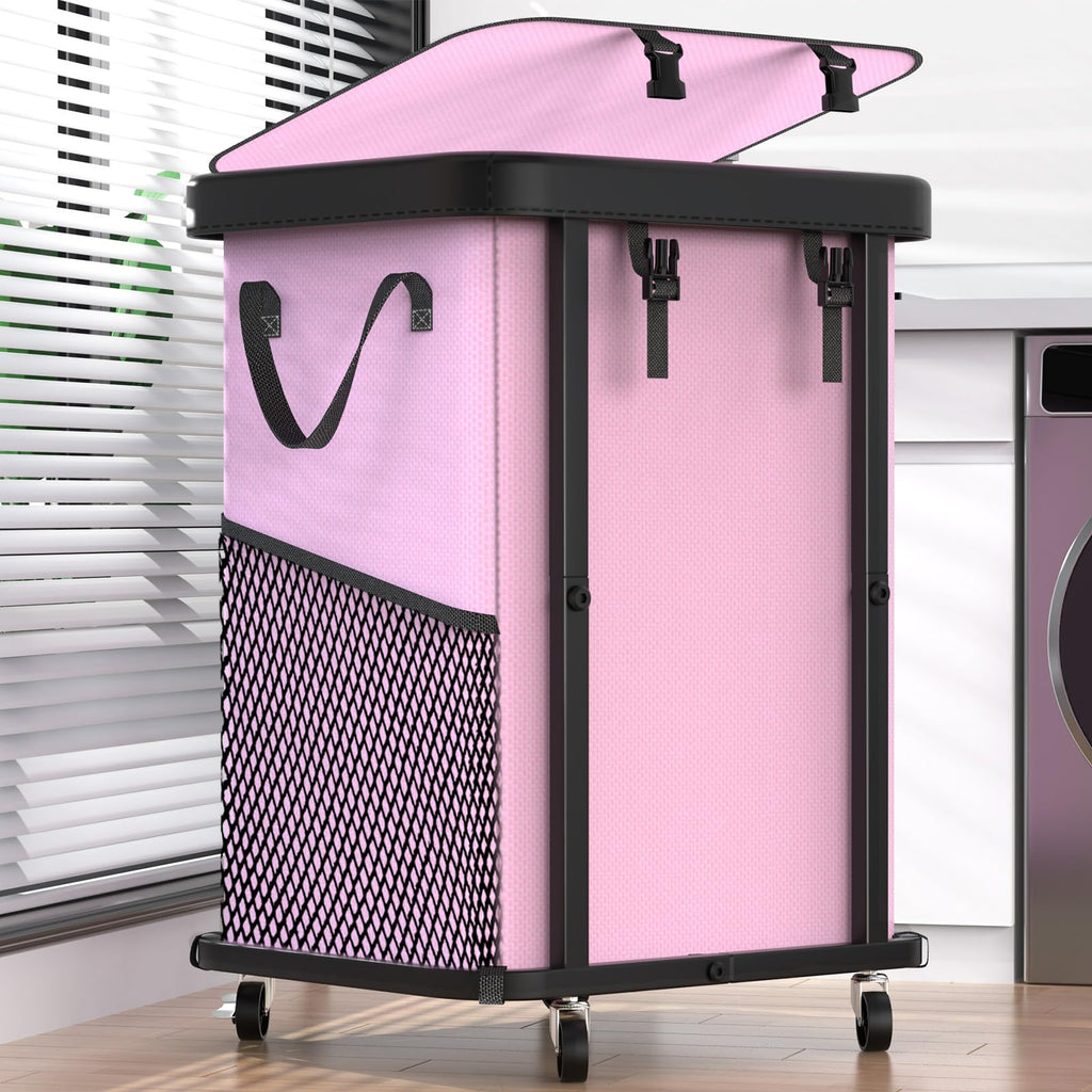 Laundry Hamper with Wheels,150L Leather Patchwork Clothes Hamper Black