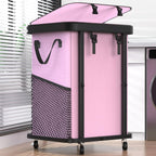 Laundry Hamper with Wheels,150L Leather Patchwork Clothes Hamper Black