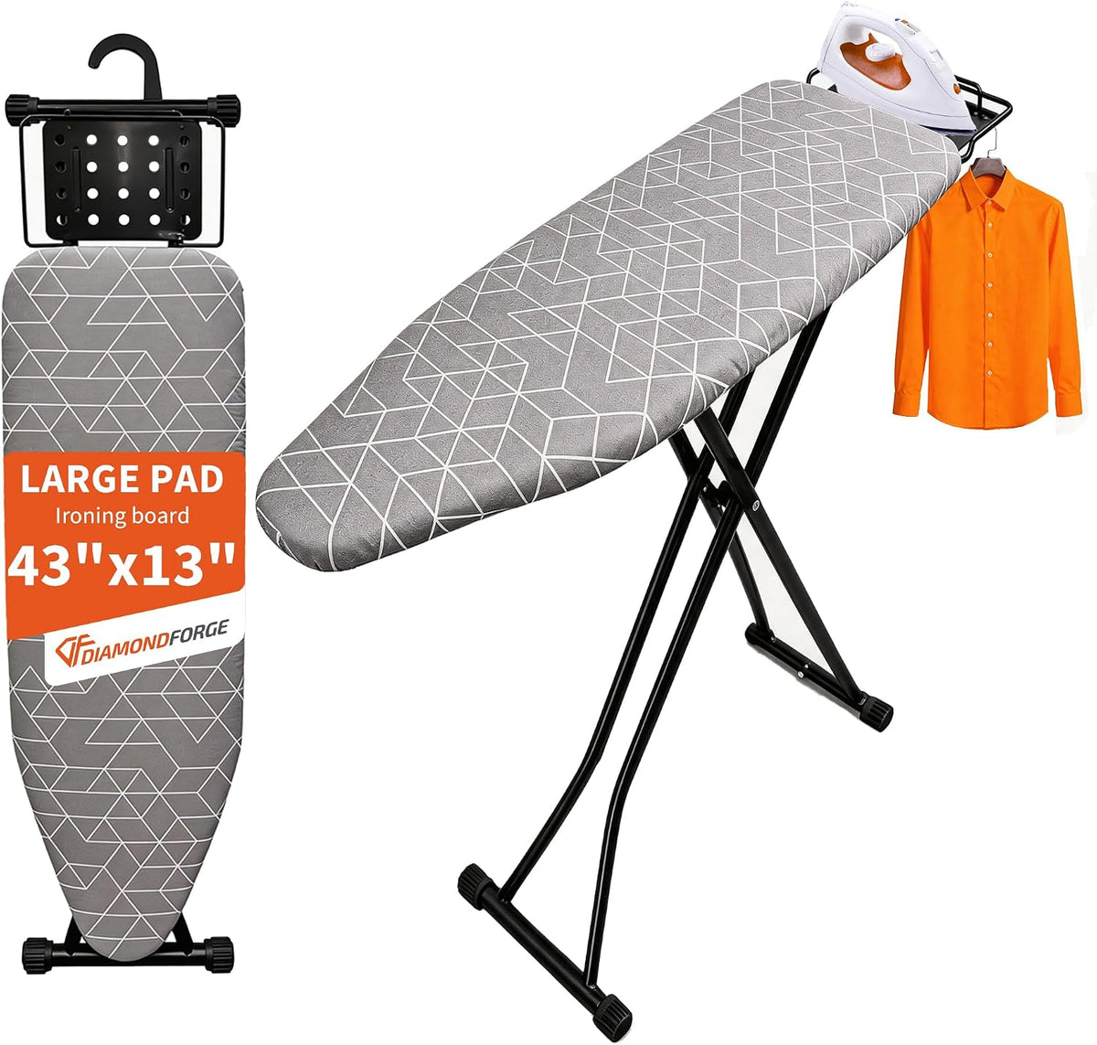 Ironing Board, 43"×13" with Iron Rest, 4 Layer & 7 Adjustable Height Sturdy