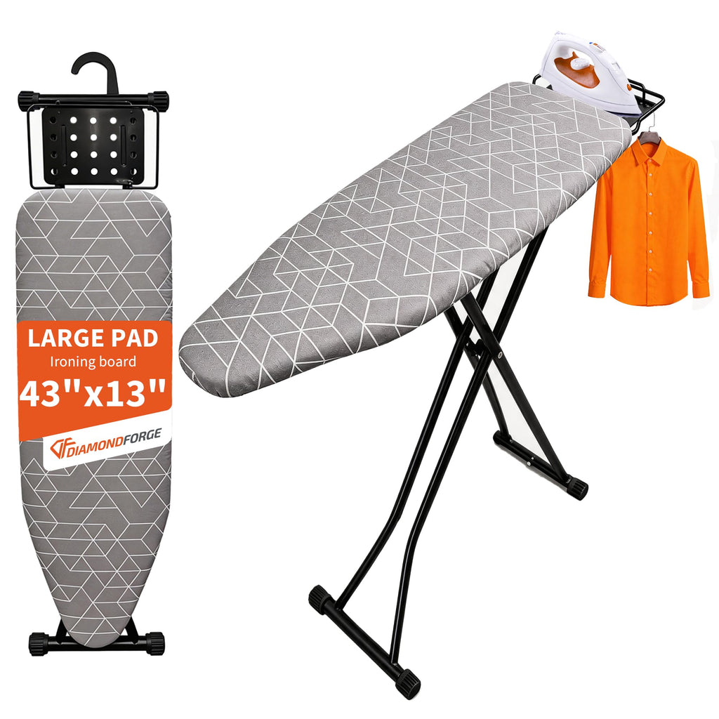 Ironing Board, 43"×13" with Iron Rest, 4 Layer & 7 Adjustable Height Sturdy