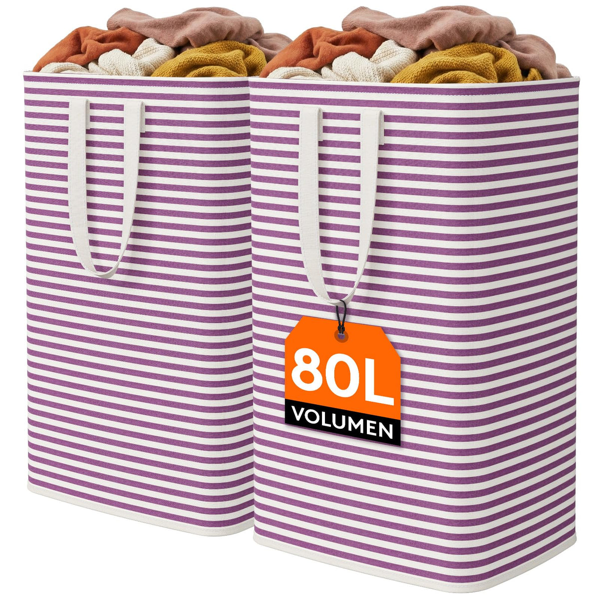 Lifewit 80L Large Laundry Baskets, Laundry Hampers Bags, 2 Pack, Beige
