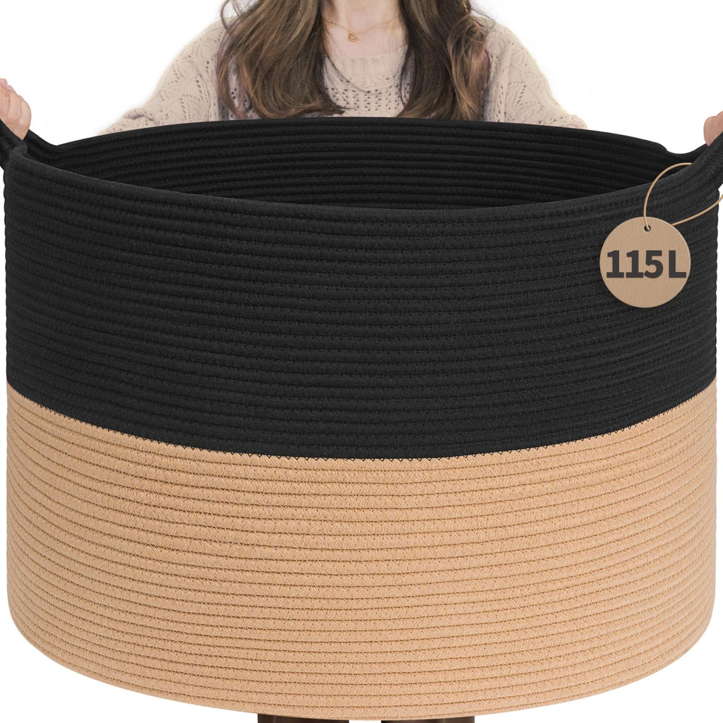 INDRESSME XXXLarge Woven Rope Blanket Basket Living Room Brown, 90L