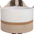 INDRESSME XXXLarge Woven Rope Blanket Basket Living Room Brown, 90L