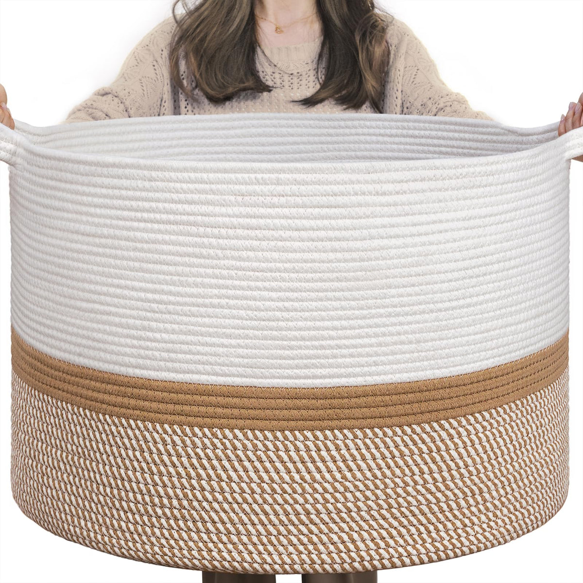 INDRESSME XXXLarge Woven Rope Blanket Basket Living Room Brown, 90L