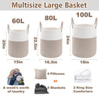 JMvicyroam 60L Cotton Rope Laundry Basket Hamper, Brown