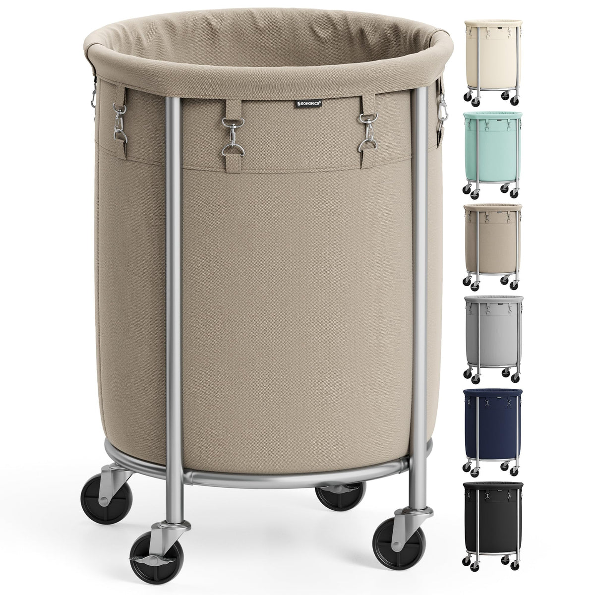 SONGMICS Laundry Basket with Wheels, 110L, Steel Frame, Removable Bag