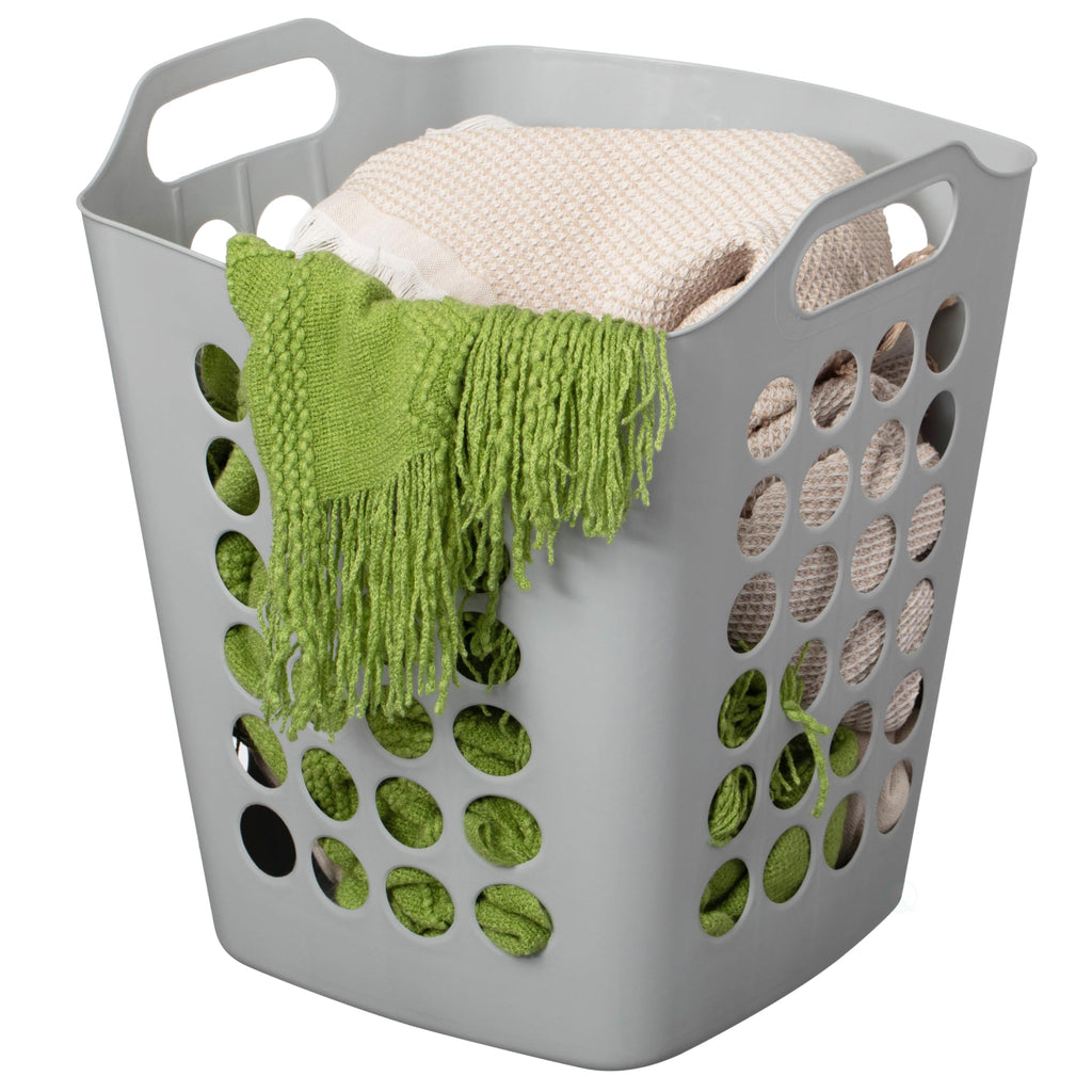 Flexible Plastic Laundry Basket - Square Storage Hamper with Side Handles for Easy Carrying - Versatile Organizer for Laundry, and Household Storage, 28 Litter White