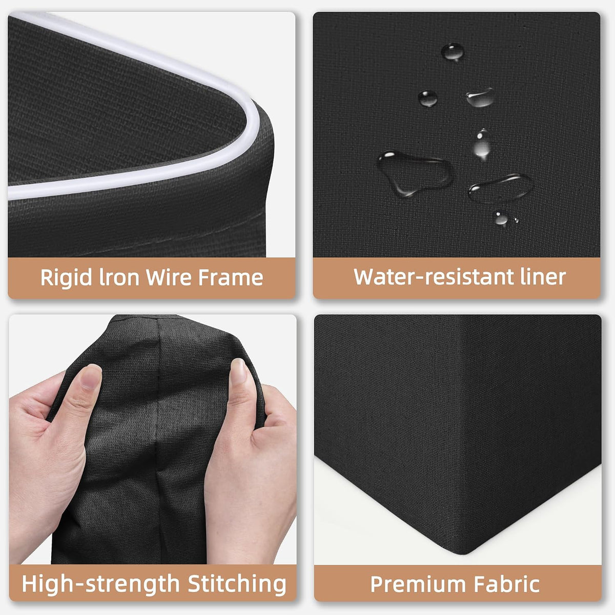 STORAGE MANIAC 2-Pack Collapsible Laundry Hamper with Bamboo Handles, Black