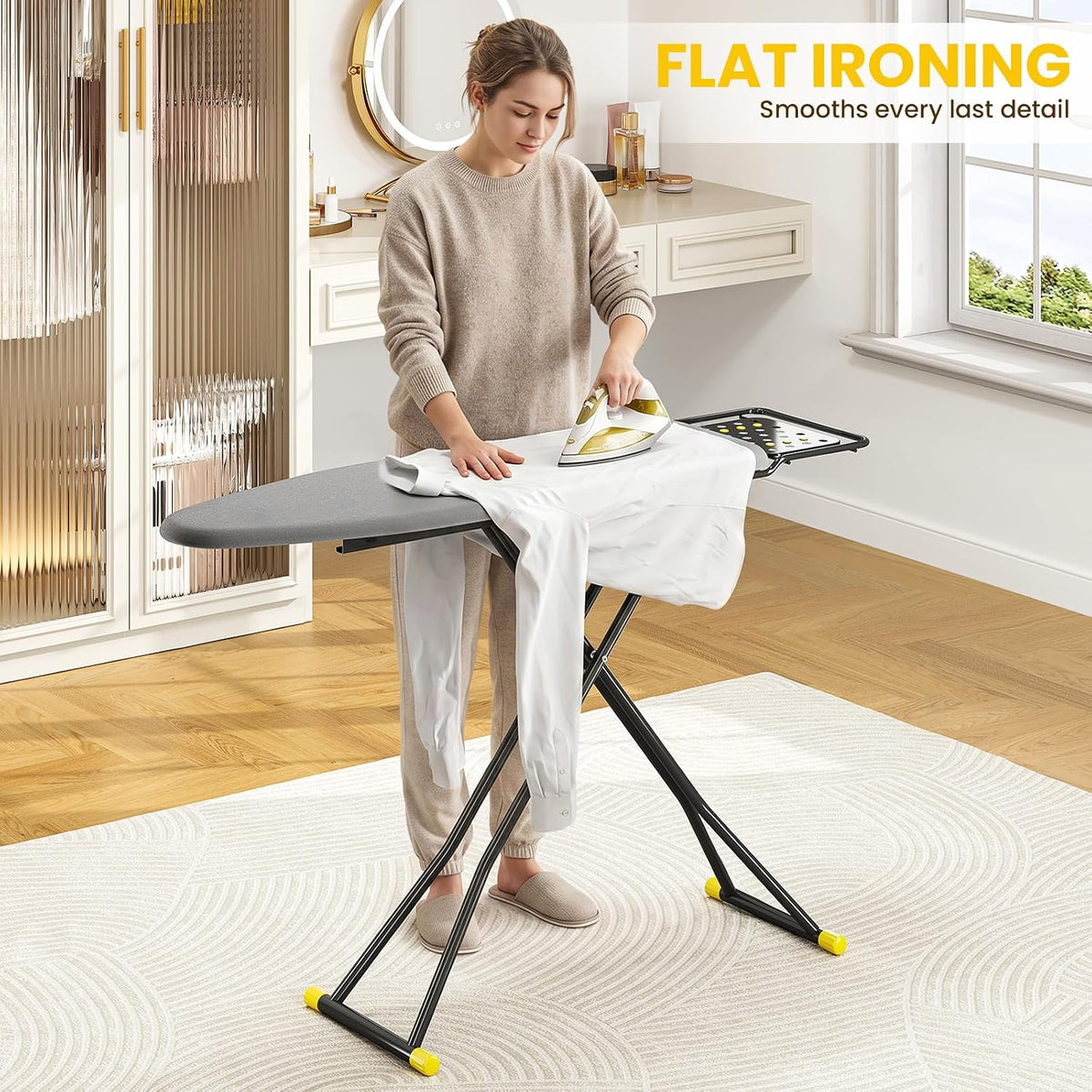 KINGBOARD 2-in-1 Stander & Steam Foldable Ironing Board with Iron Rest