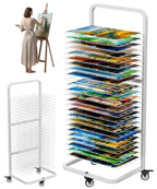 Art Drying Rack with 25 Removable Shelves, Mobile Metal Paint Drying Stand with Lockable Wheels, Functional Canvas Rack Art Storage for Artwork in Classrooms, Art Studios and Schools, Black